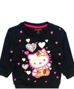 Pink Hearts Sequence SweatShirt - Black