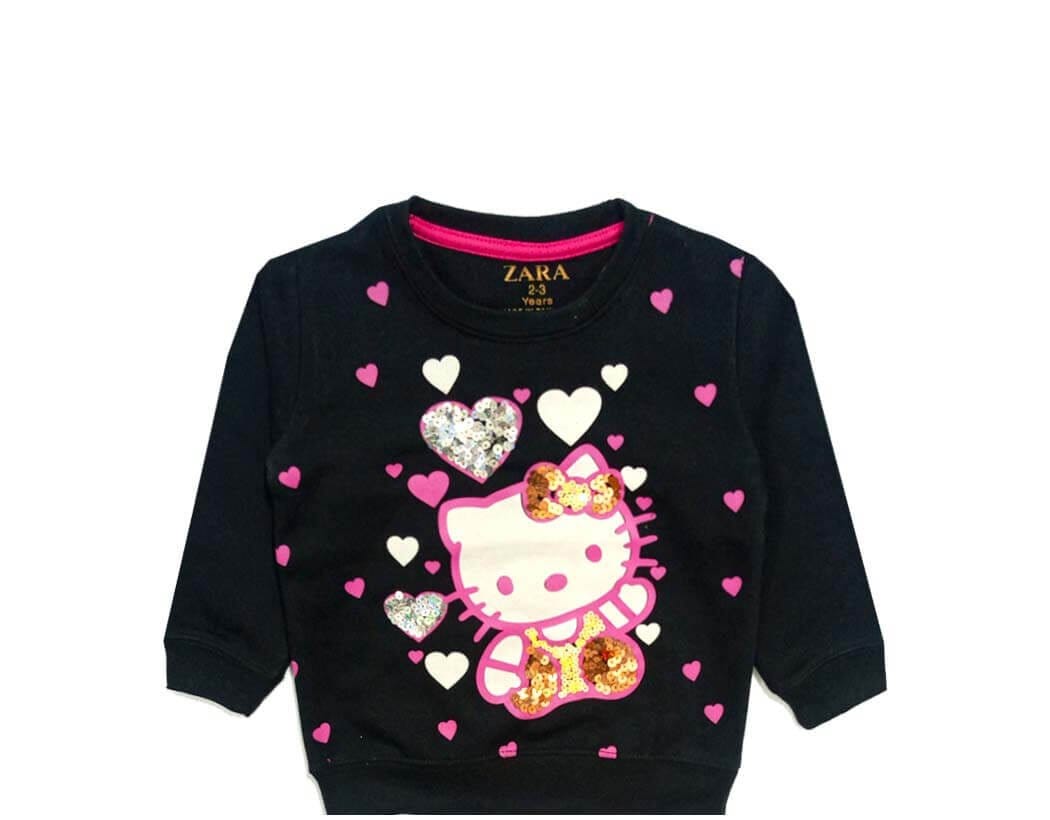 Pink Hearts Sequence SweatShirt - Black