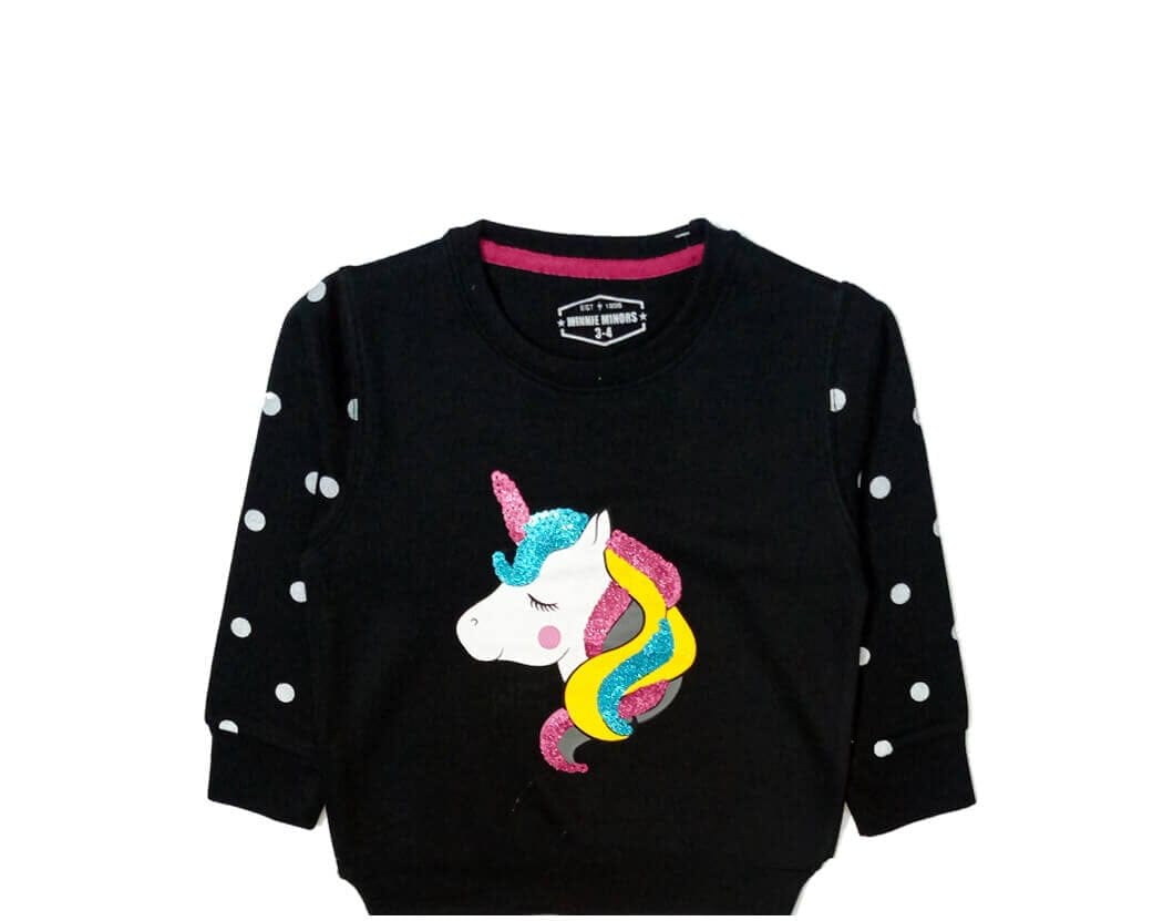 Polka Dots Sequence Unicorn Sweatshirt - Black