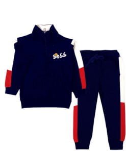 Smiley Boss Mock Neck with Penal Fleece Tracksuit - Navy Blue