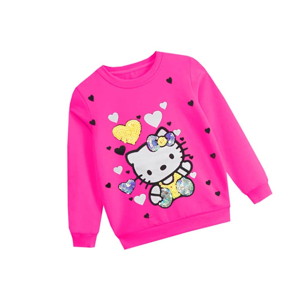 Yellow Hearts Sequence SweatShirt - Shocking Pink 1