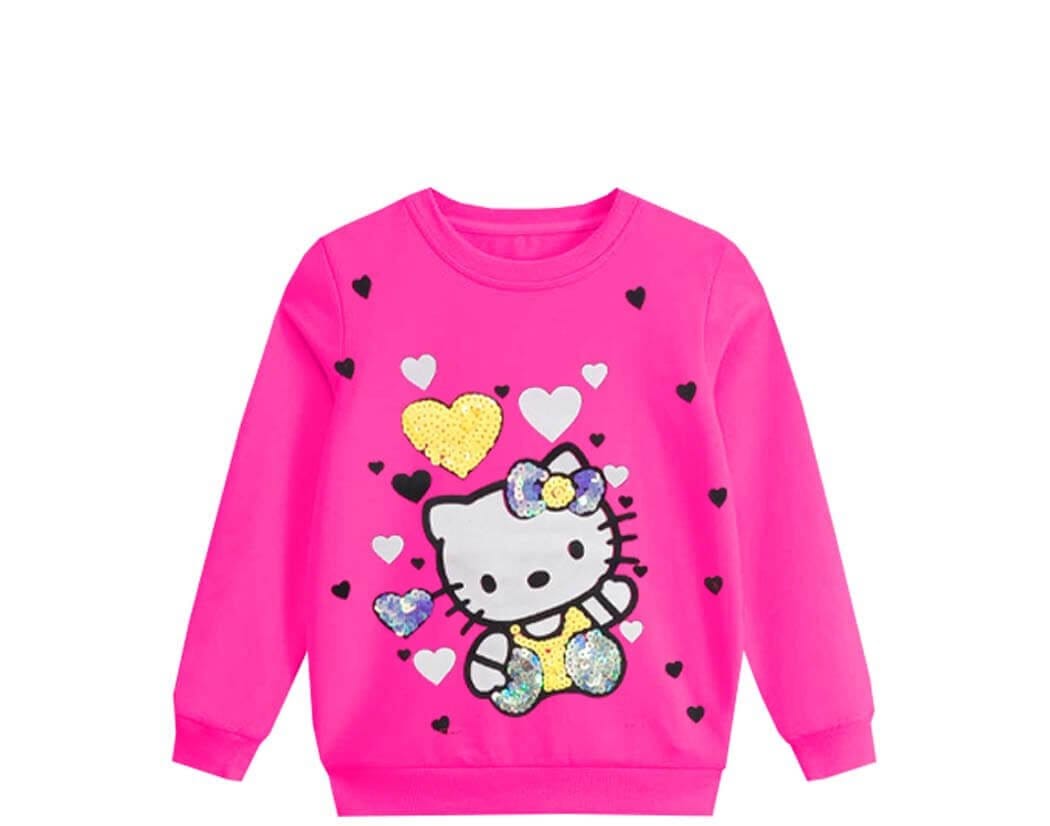 Yellow Hearts Sequence SweatShirt - Shocking Pink
