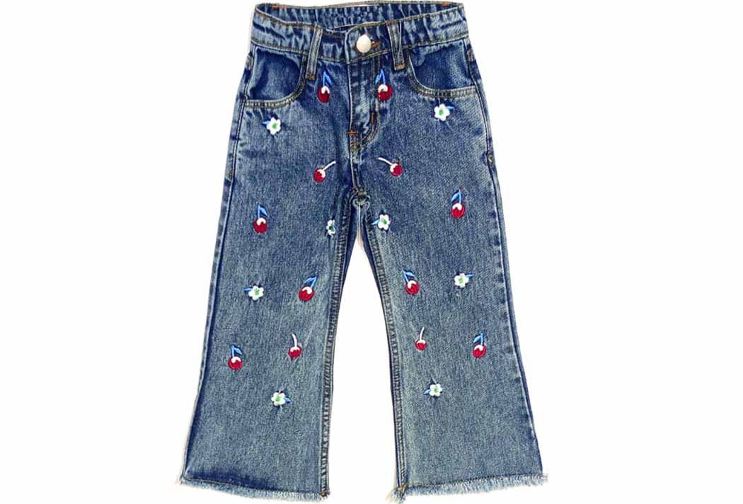 Cherry with Flowers Blue Stone Wash Denim pent – Blue