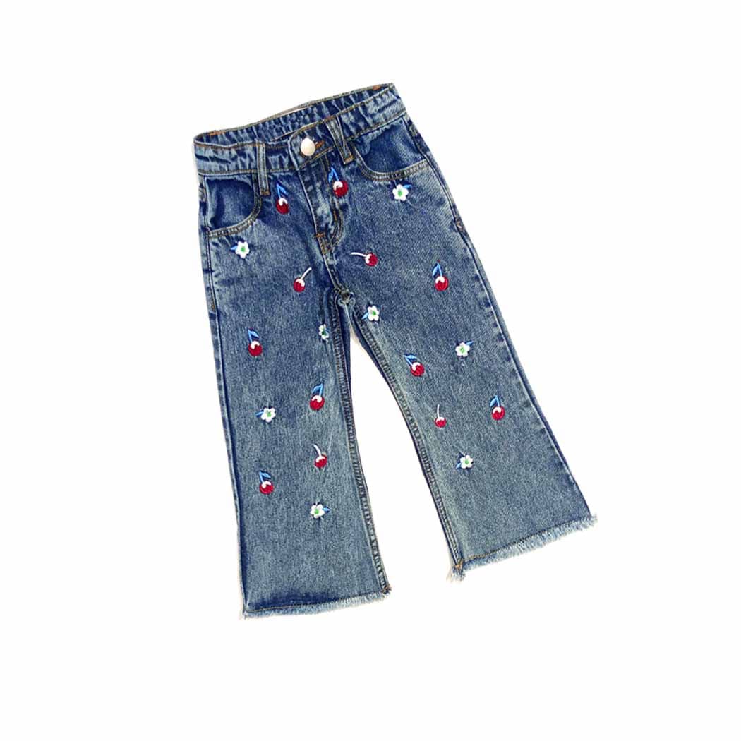 Cherry with Flowers Blue Stone Wash Denim pent – Blue