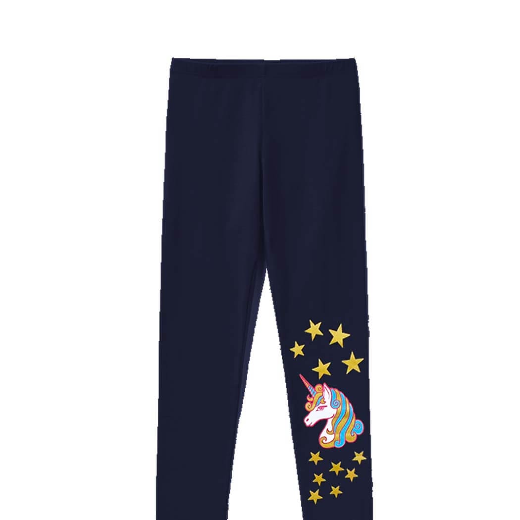 Golden Stars Unicorn Premium Lycra Tights For Girs - Dark Blue 1
