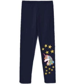 Golden Stars Unicorn Premium Lycra Tights For Girs - Dark Blue