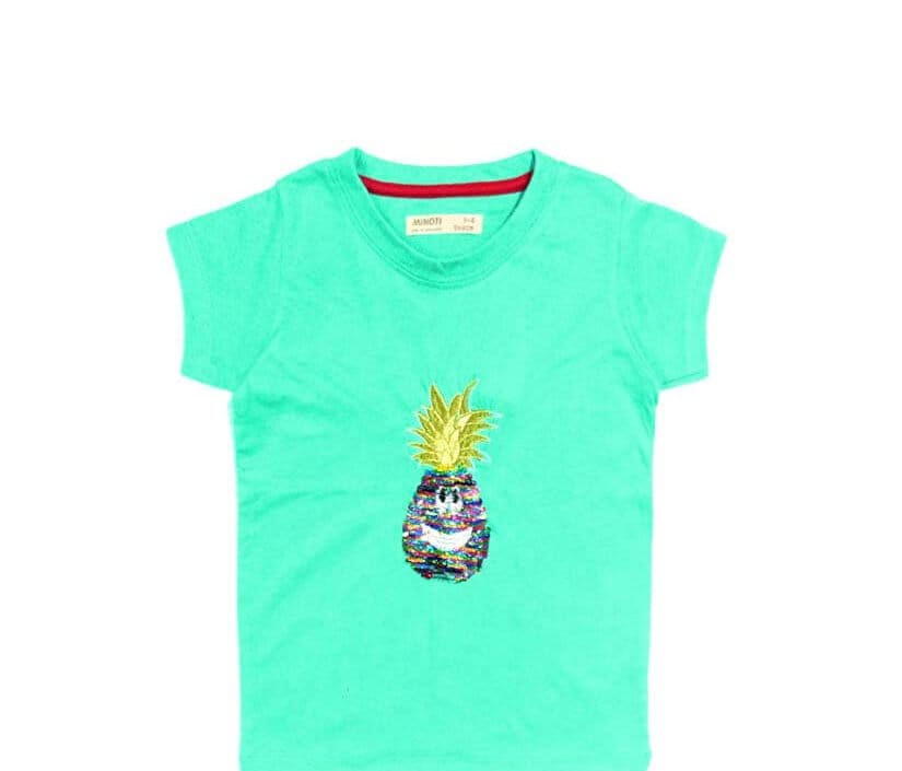 Pineapple Sequence Tee Shirts For Girls - Sea Green