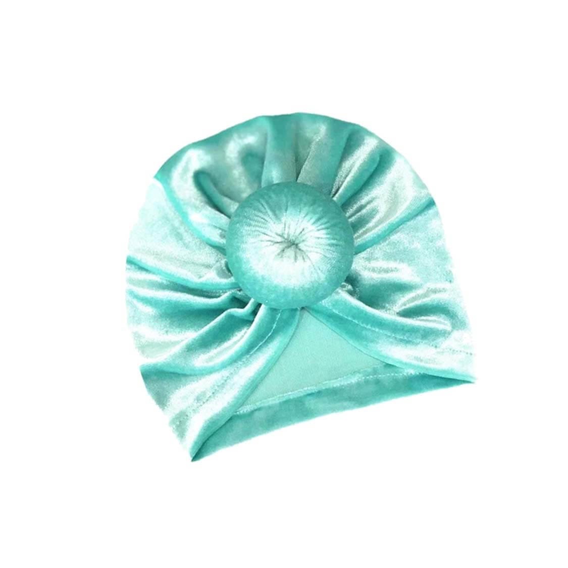 Velvet Knot Head Baby Girls Turban Cap - Mint Green 1