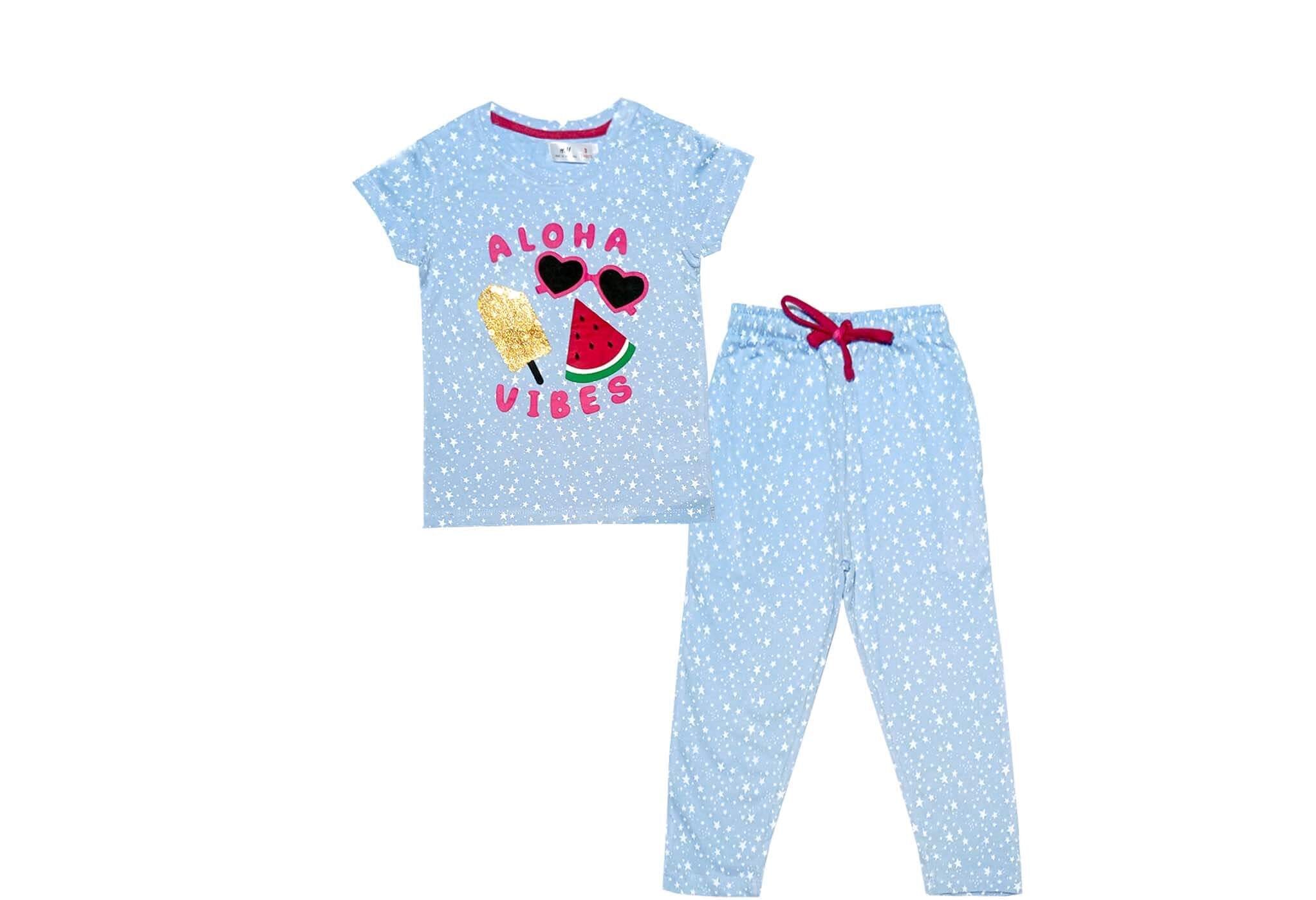 Aloha Vibes Stars Tee & Trouser - Sky Blue