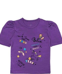 Believe Magic Unicorn Puff Sleeves Tee Shirt - Purple