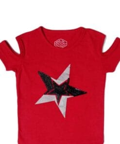 Black Sequence Star Tee Shirt - Red