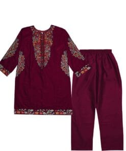 Classic Floral Embroiderd Kameez with Trouser - Burgundy