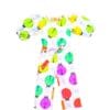 Colorful Bugs Puff Sleeves Jumpsuits - White