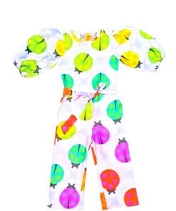 Colorful Bugs Puff Sleeves Jumpsuits - White