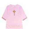 Cotton Embroidered Kurti With Gotta Work - Baby Pink