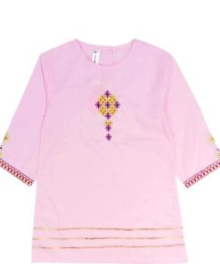 Cotton Embroidered Kurti With Gotta Work - Baby Pink