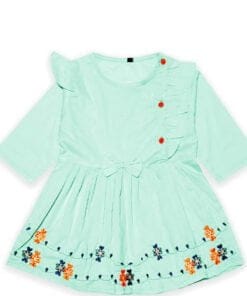 Goegeous Baby Girls Stylish Cotton Frock - Sea Green