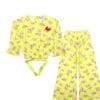 Jasmine Florals Woven Short Top with Bell Bottom Trouser - Lime Yellow