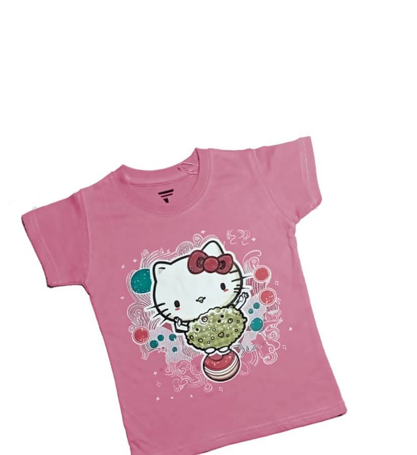 Kitty On Ball Tee Shirt - Tea Pink 1