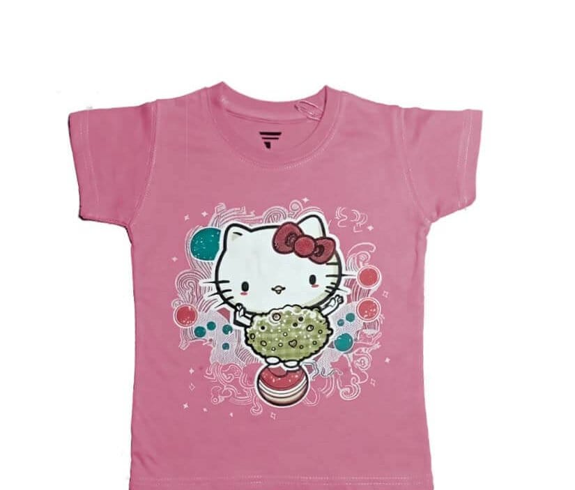 Kitty On Ball Tee Shirt - Tea Pink