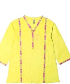Lemon Kurti WIth Pink & Orange Embroidered Patch