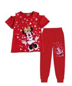 Minnie With Golden Sequence Bow Sleeves Cutt- RED