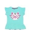 Pink Sequence Glasses Cat Tea Shirt - Aqua