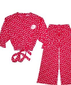 Polka Dot Woven Short Top with Bell Bottom Trouser - Red