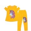 Sequence Multi Color Hairs Unicorn Tee with Trouser - Mustard