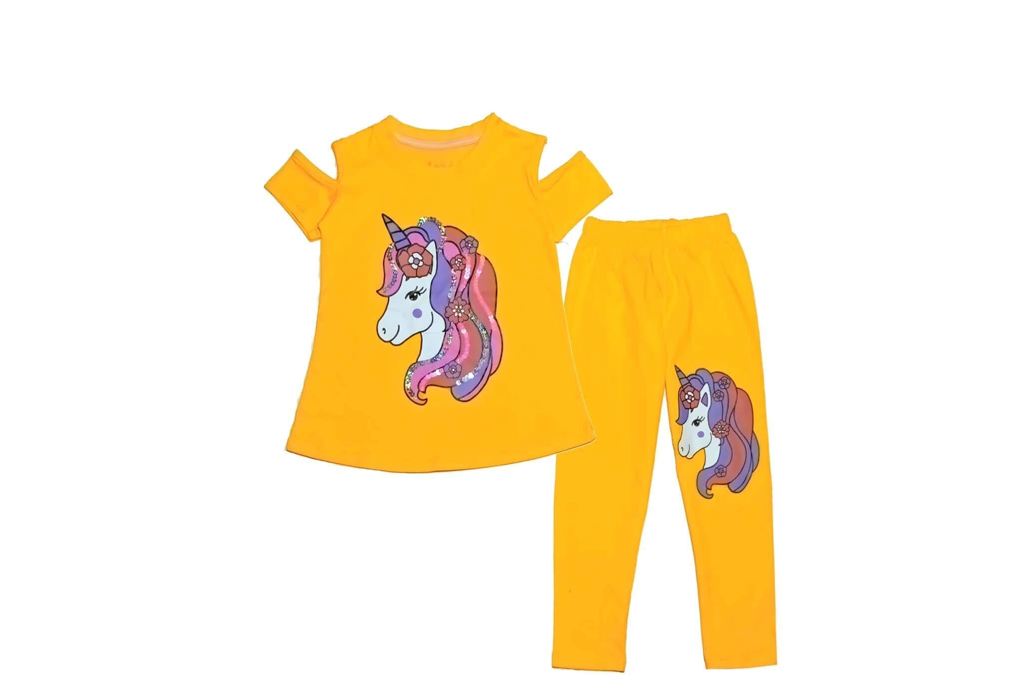 Sequence Multi Color Hairs Unicorn Tee with Trouser - Mustard