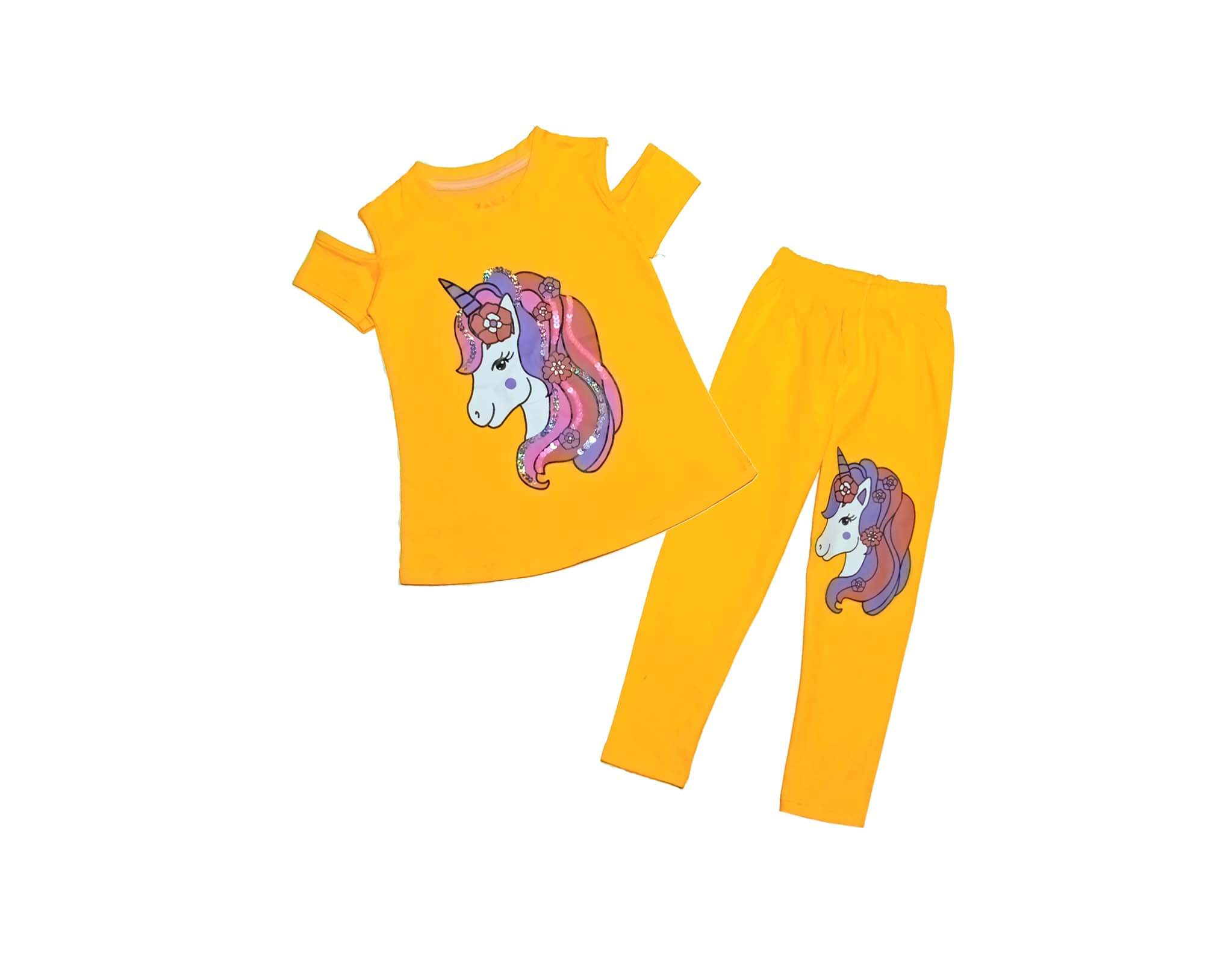 Sequence Multi Color Hairs Unicorn Tee with Trouser - Mustard 1