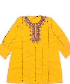 Spring Blossoms Cotton Kurti - Mustard Yellow