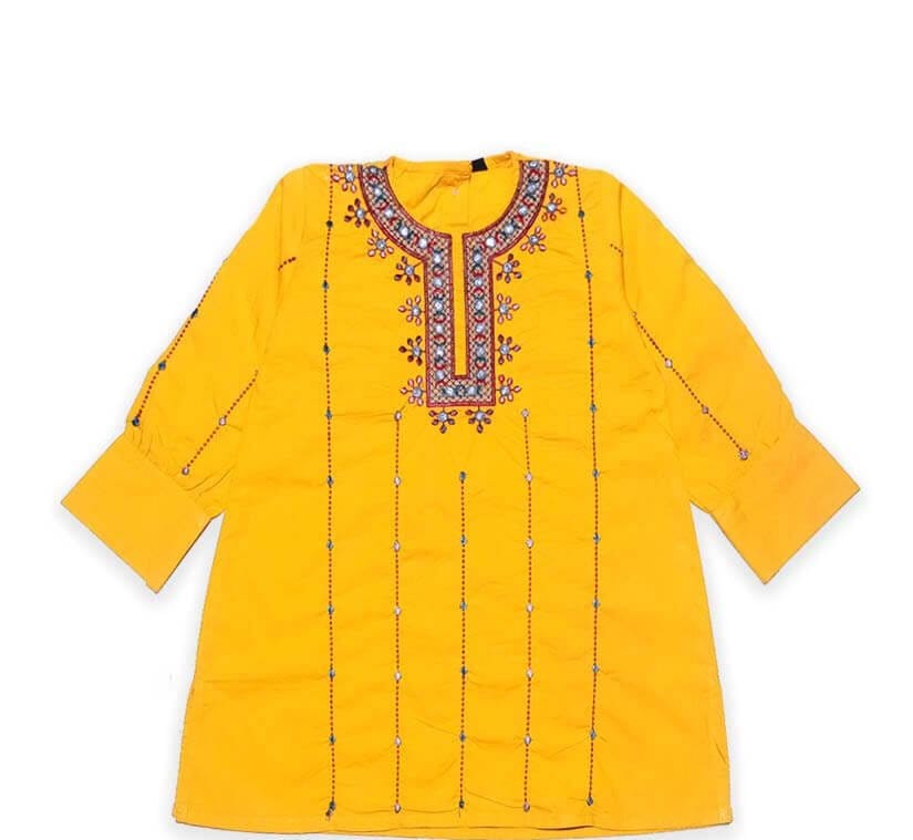 Spring Blossoms Cotton Kurti - Mustard Yellow