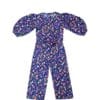 Summer Colorfull Flowers Puff Sleeves Jumpsuits - Royal Blue