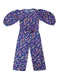 Summer Colorfull Flowers Puff Sleeves Jumpsuits - Royal Blue