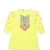 Unique Embroidary Gather Sleeves Kurti - Lemon