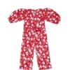 White Flowers Puff Sleeves Jumpsuits - Red