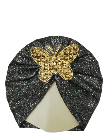 Baby Moonlight Butterfly Motifs Turban Cap Elastic Stretch - Dark Gray