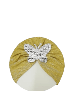 Baby Moonlight Butterfly Motifs Turban Cap Elastic Stretch - Golden