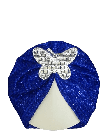 Baby Moonlight Butterfly Motifs Turban Cap Elastic Stretch - Shining Blue