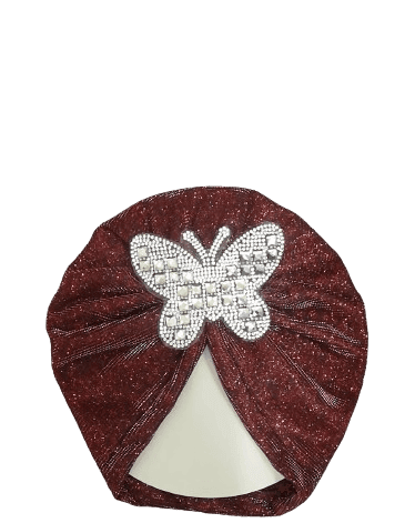 Baby Moonlight Butterfly Motive Turban Cap Elastic Stretch - Maroon