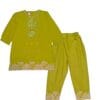 Contrast Embroidered & Tella Cotton Kameez & Trouser - Olive Green