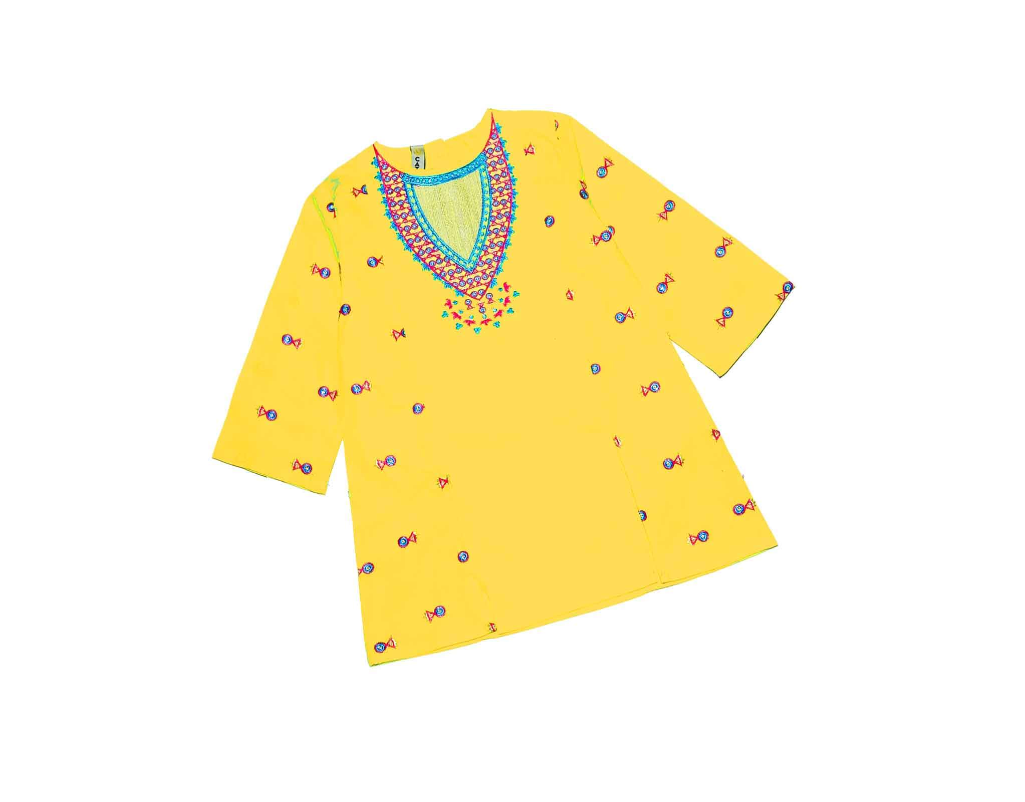 Front Cut Embroiderd Stylish Kurti - Yellow 1