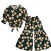 Hearts With Flowers Cotton Short Top with Gharrara - Hunter Green