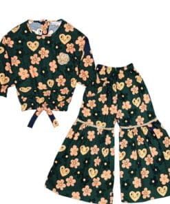 Hearts With Flowers Cotton Short Top with Gharrara - Hunter Green