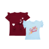 Hearts in Cycle Basket Tee Shirt – Maroon & Cute Friends Tee Shirt – Sky Blue