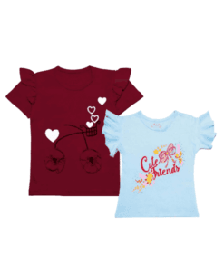 Hearts in Cycle Basket Tee Shirt – Maroon & Cute Friends Tee Shirt – Sky Blue