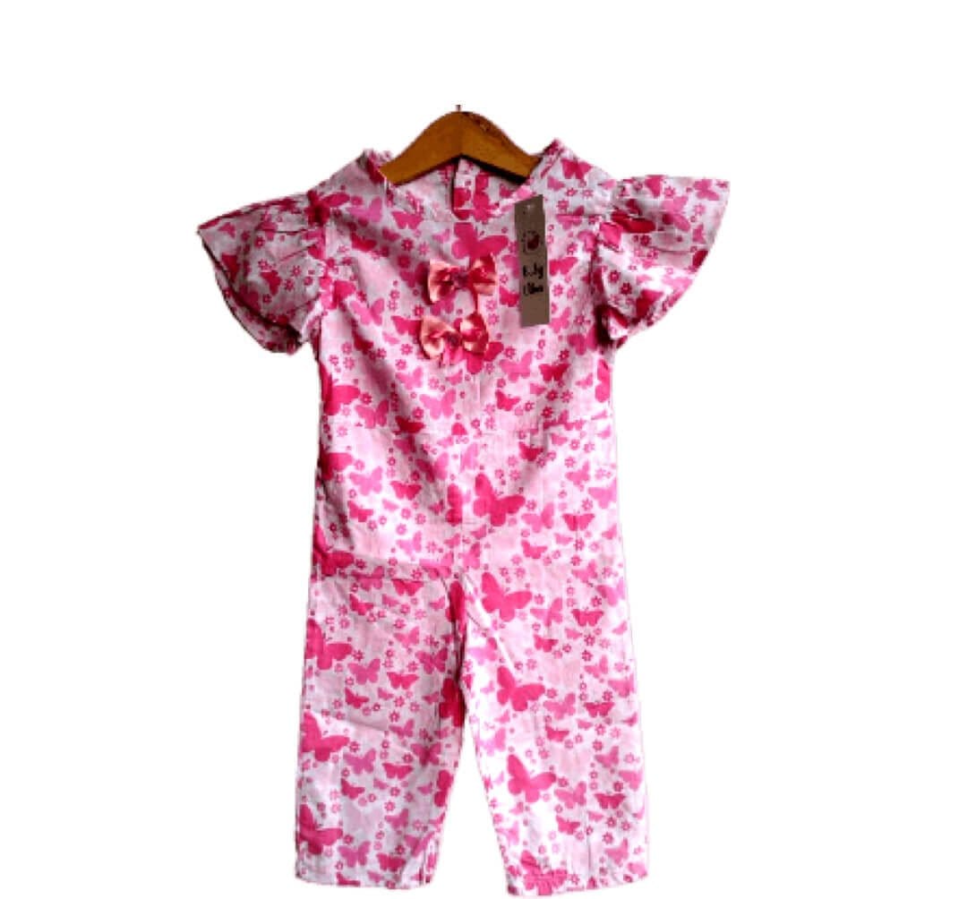 Pink Butterflies Gethar Sleeves Jumpsuit - White