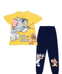 Jerry Teasing Tom Tee & Trouser - LIme yellow & Navy