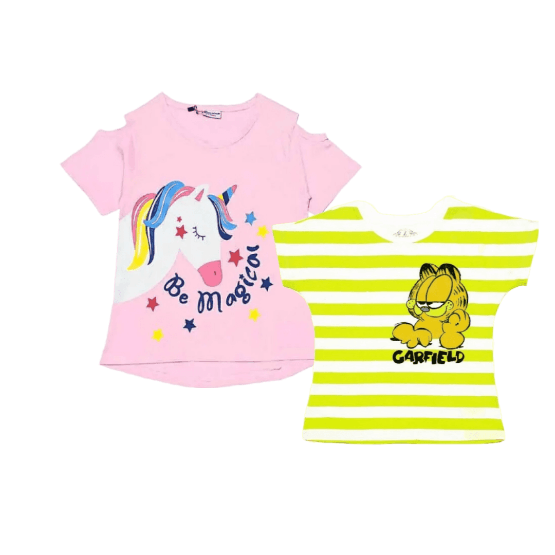 Magical Unicorn Stylish Tee Shirt – Baby Pink & Garfield Charactor Yellow Stripe Tee Shirt